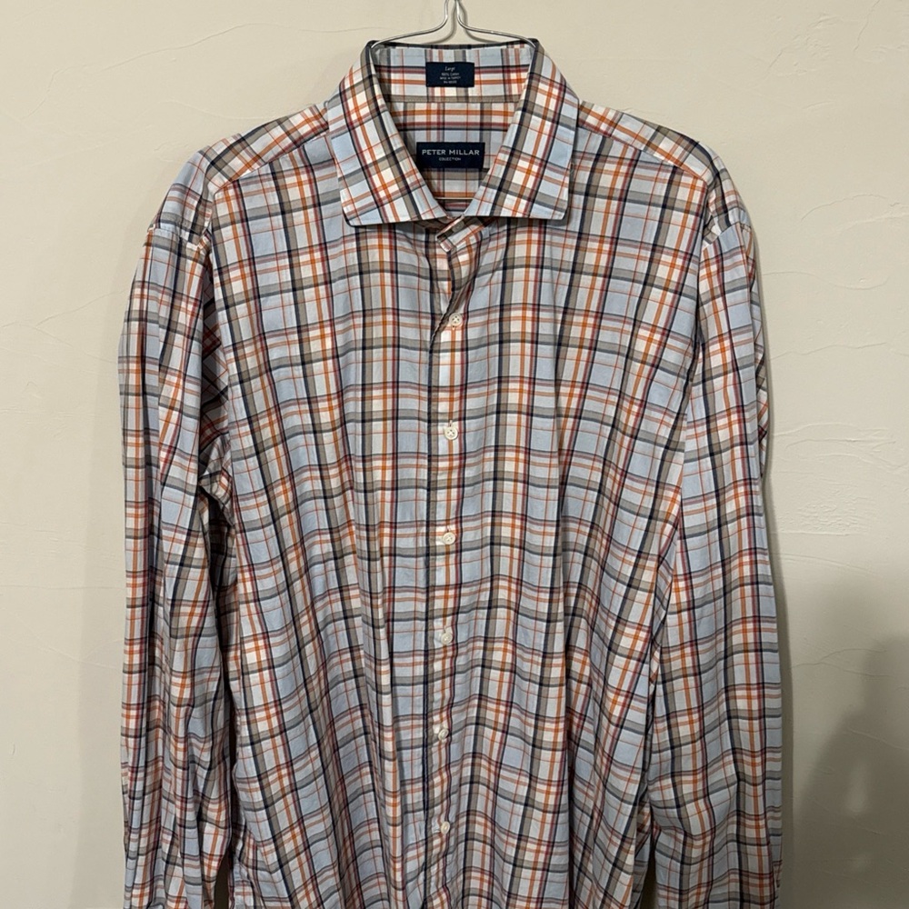 Peter Millar Collection Shirt Mens Large Multicolor Plaid Button Up Long Sleeve